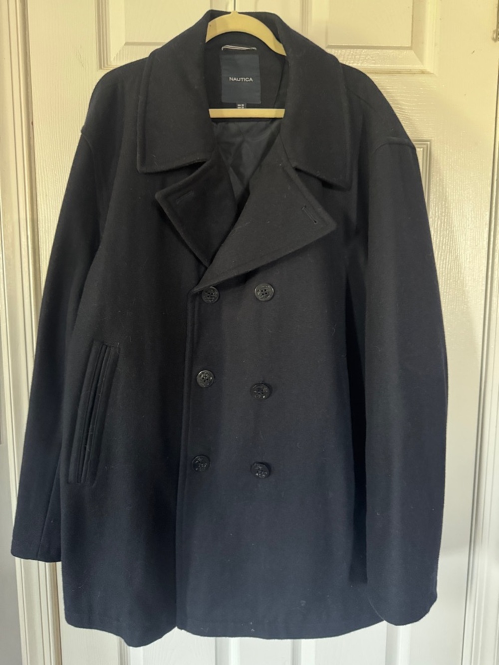 Nautica Black Double-Breasted Wool-Blend Peacoat
